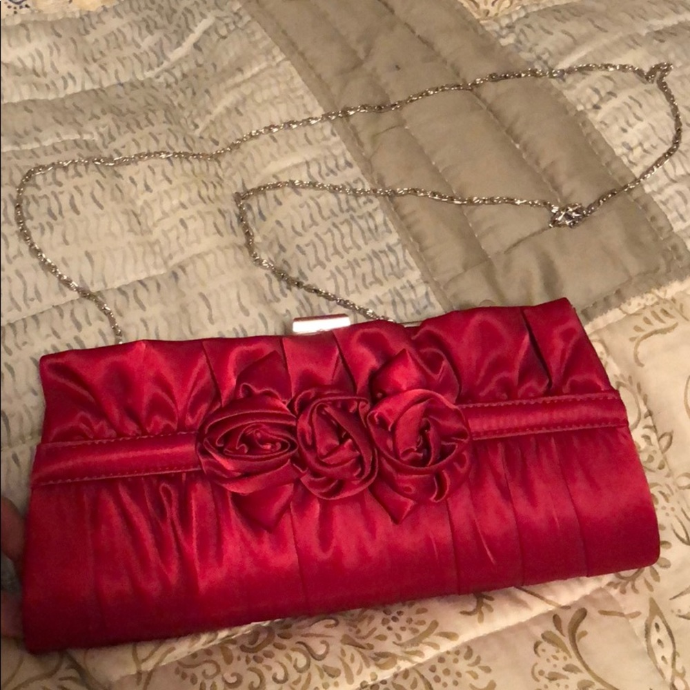 PROM CLUTCH: Satin Red with Roses